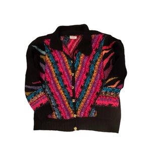 Vintage Handmade Knit Sweater Colorful Mohair Sz Large